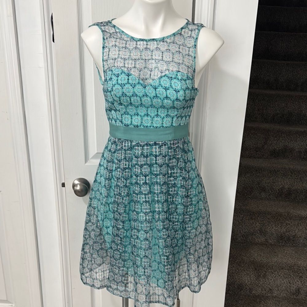 ANTHROPOLOGIE MOULINETTE SOEURS Elegant Lace Sleeveless Dress in Teal Size 0